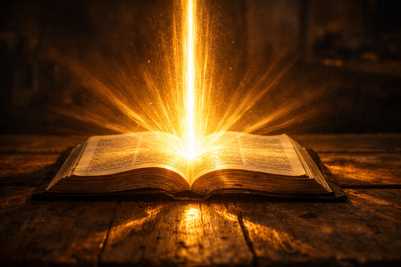 Glowing light shining from an open Bible, illustrating scripture as a lamp for the feet.