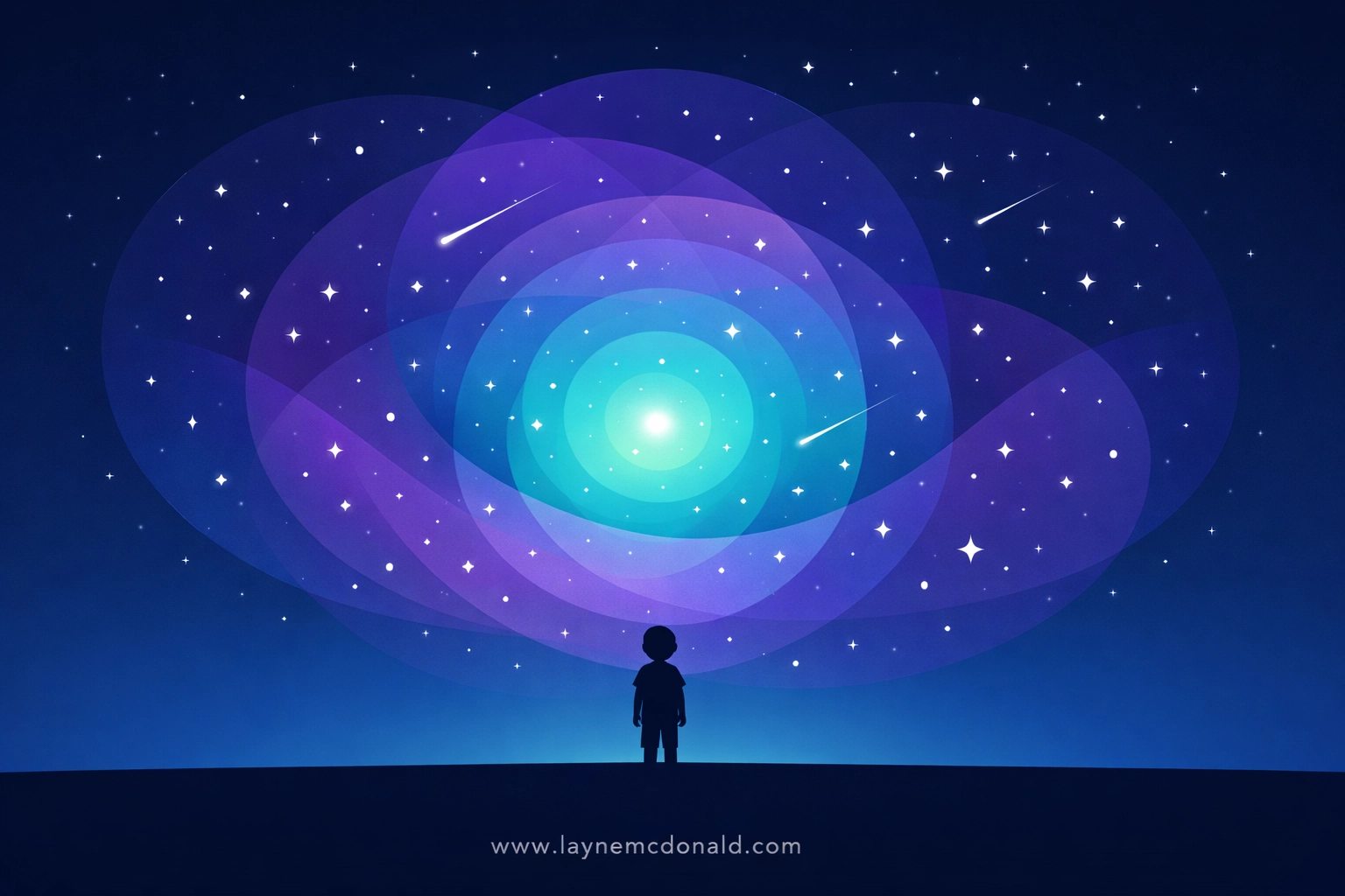 Silhouette of a young boy looking at a vast galaxy, illustrating the human desire for belonging.