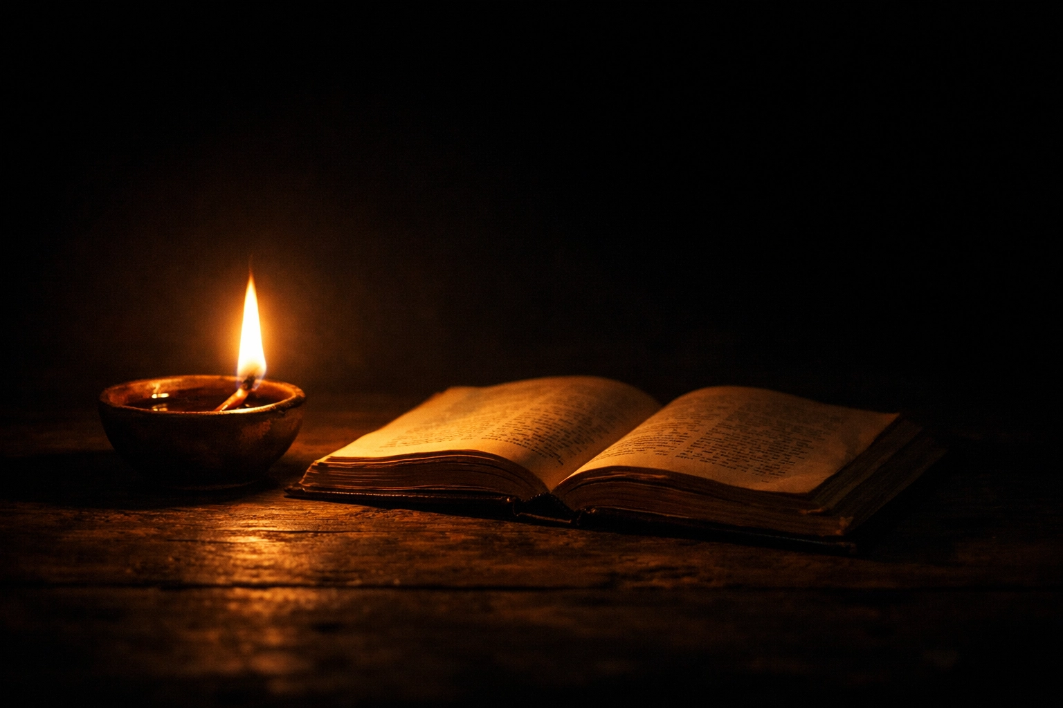 A glowing oil lamp illuminating an open Bible, representing spiritual resilience in difficult times.