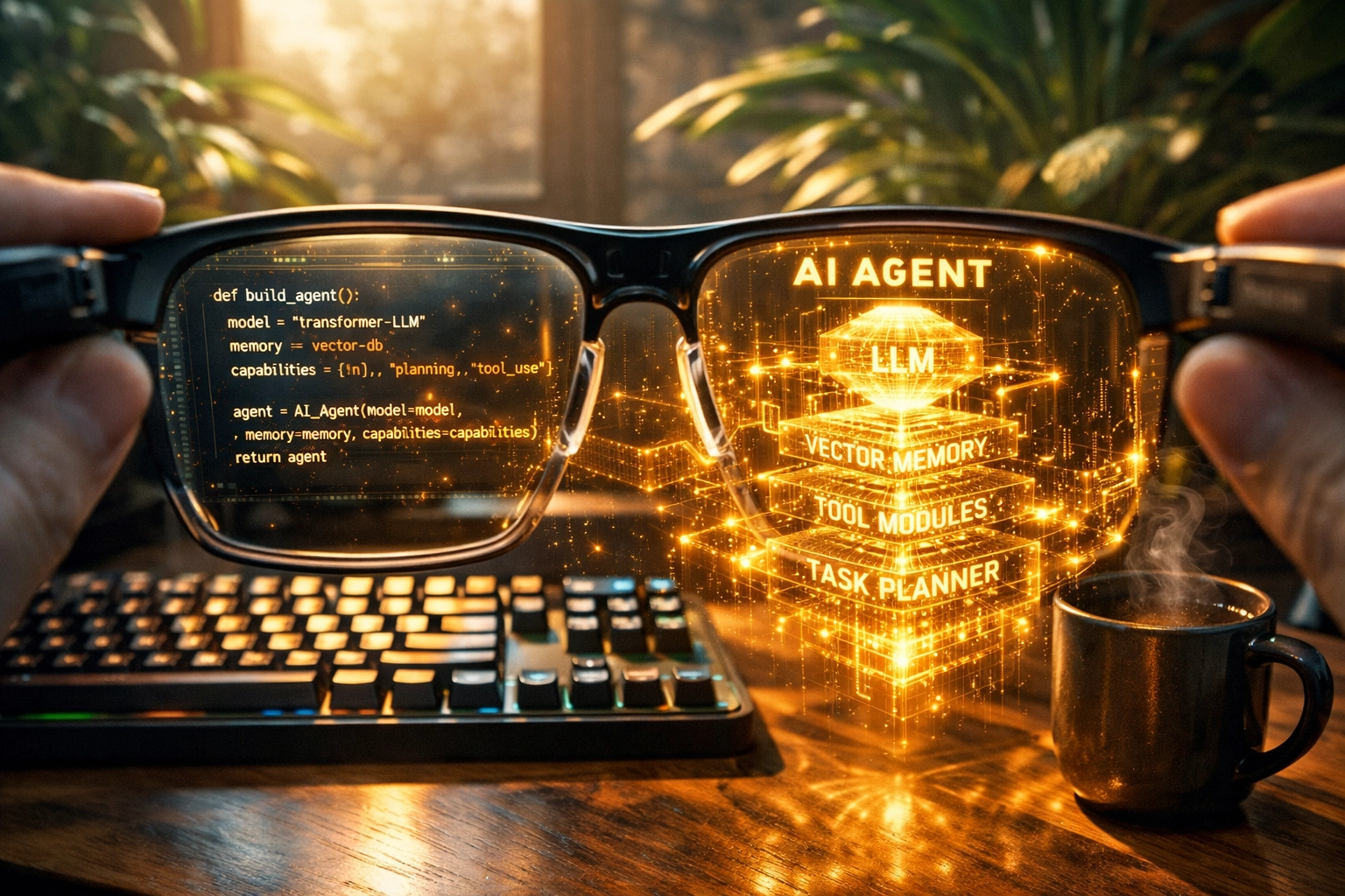 Developer coding a complex AI agent architecture in a modern workspace for a career in AI engineering.