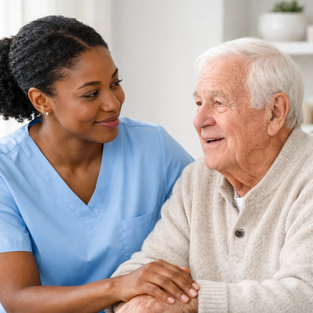 Professional caregiver providing personalized home care to a senior in Fauquier County to promote independence.