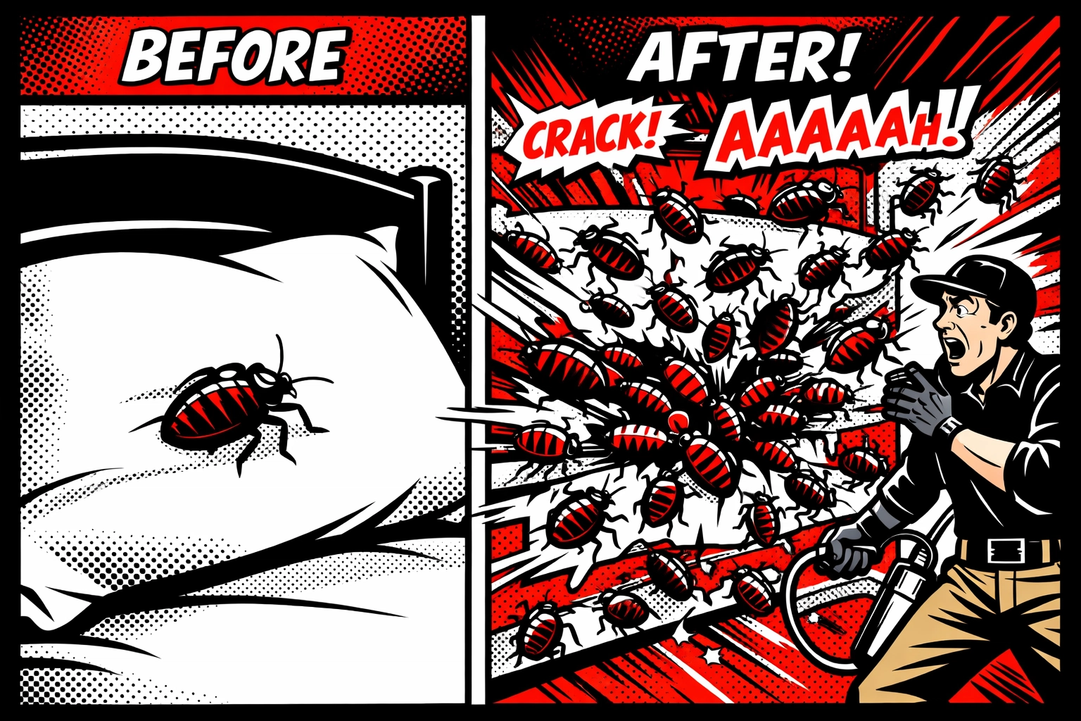 Before and after comparison showing how one bed bug becomes an infestation in Alabama homes
