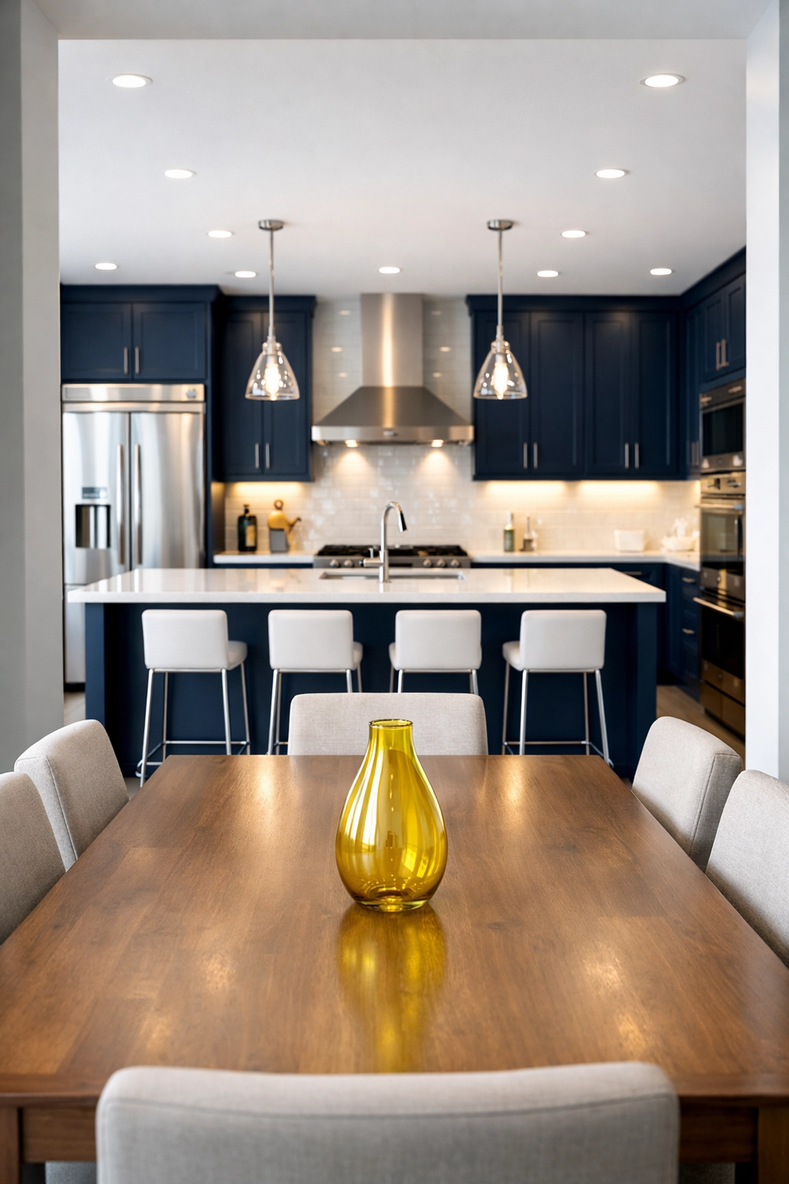Spotless modern kitchen in a Bolton residence with clutter-free quartz countertops and polished finishes.