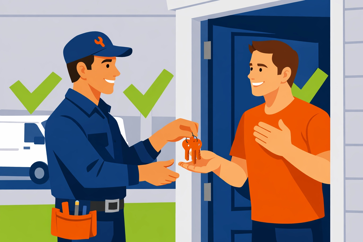 Reliable emergency locksmith in Bristol handing new keys to a homeowner after a successful lockout service.