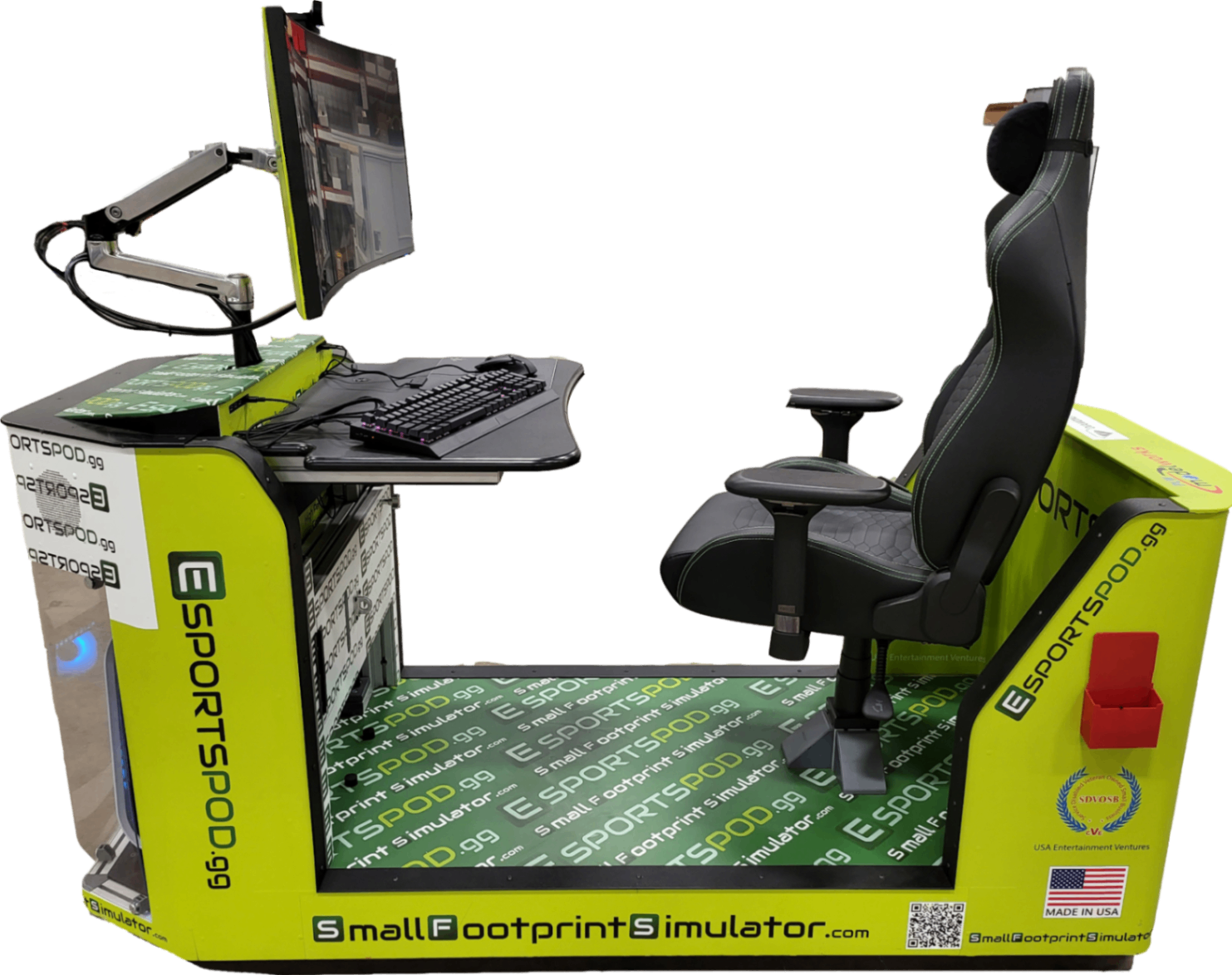 Compact EsportsPod.gg simulator station for educational and esports simulation