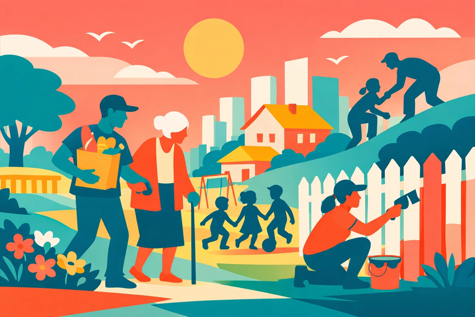 Community members helping neighbors demonstrating faith through action