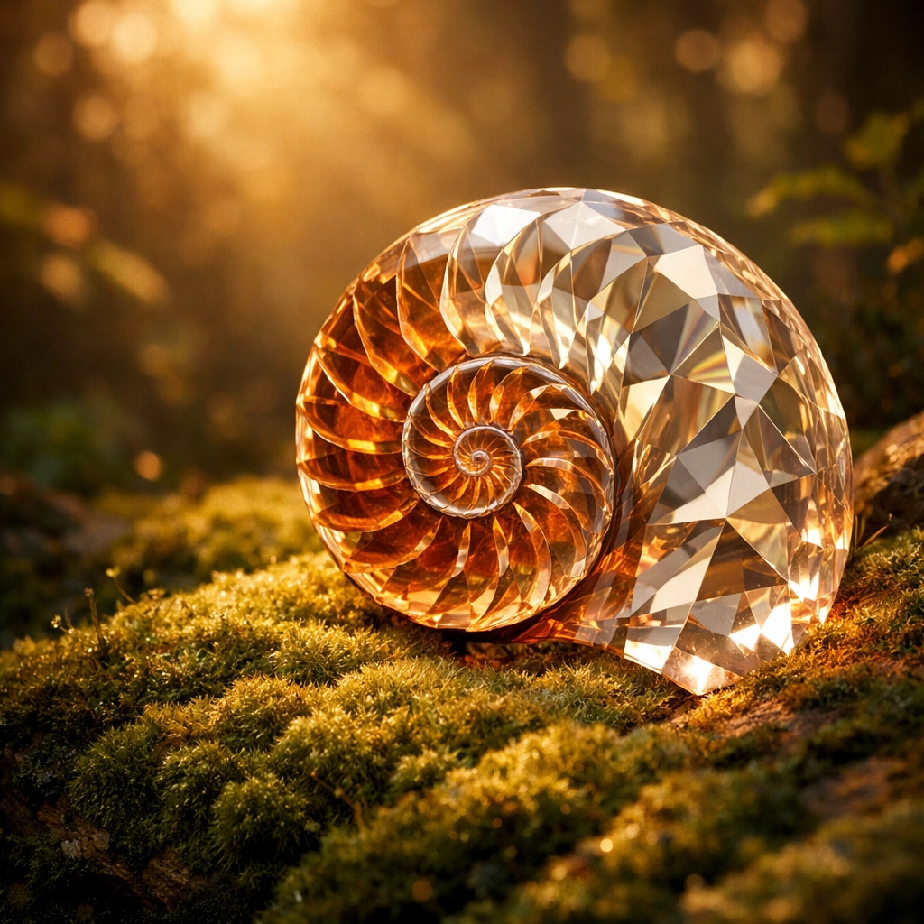 A nautilus shell on moss representing protective layers around core relationship wounds.