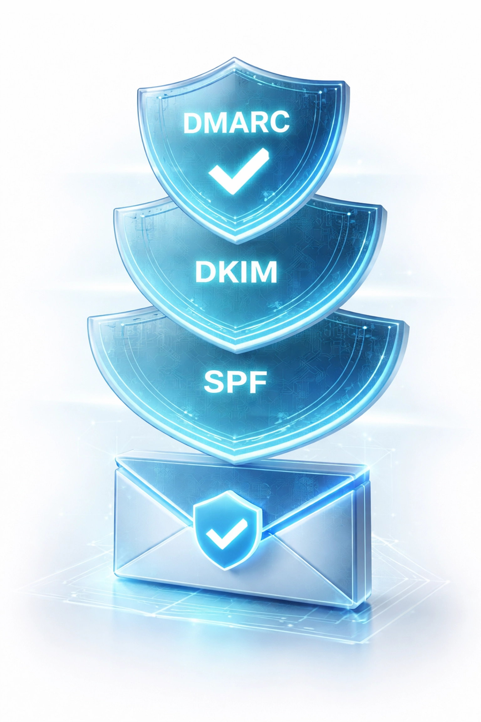 Visual representation of email authentication security layers emphasizing BIMI, SPF, DKIM, and DMARC integration