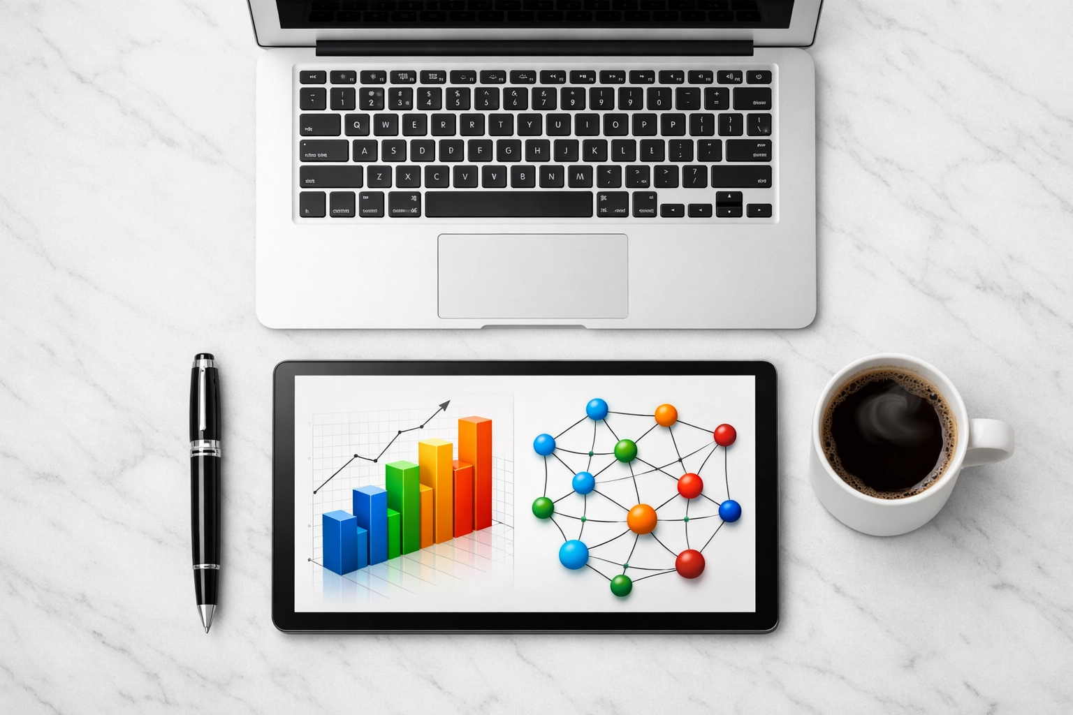 Professional workspace with data charts representing combined ServiceNow ITOM and ITAM strategic ROI.