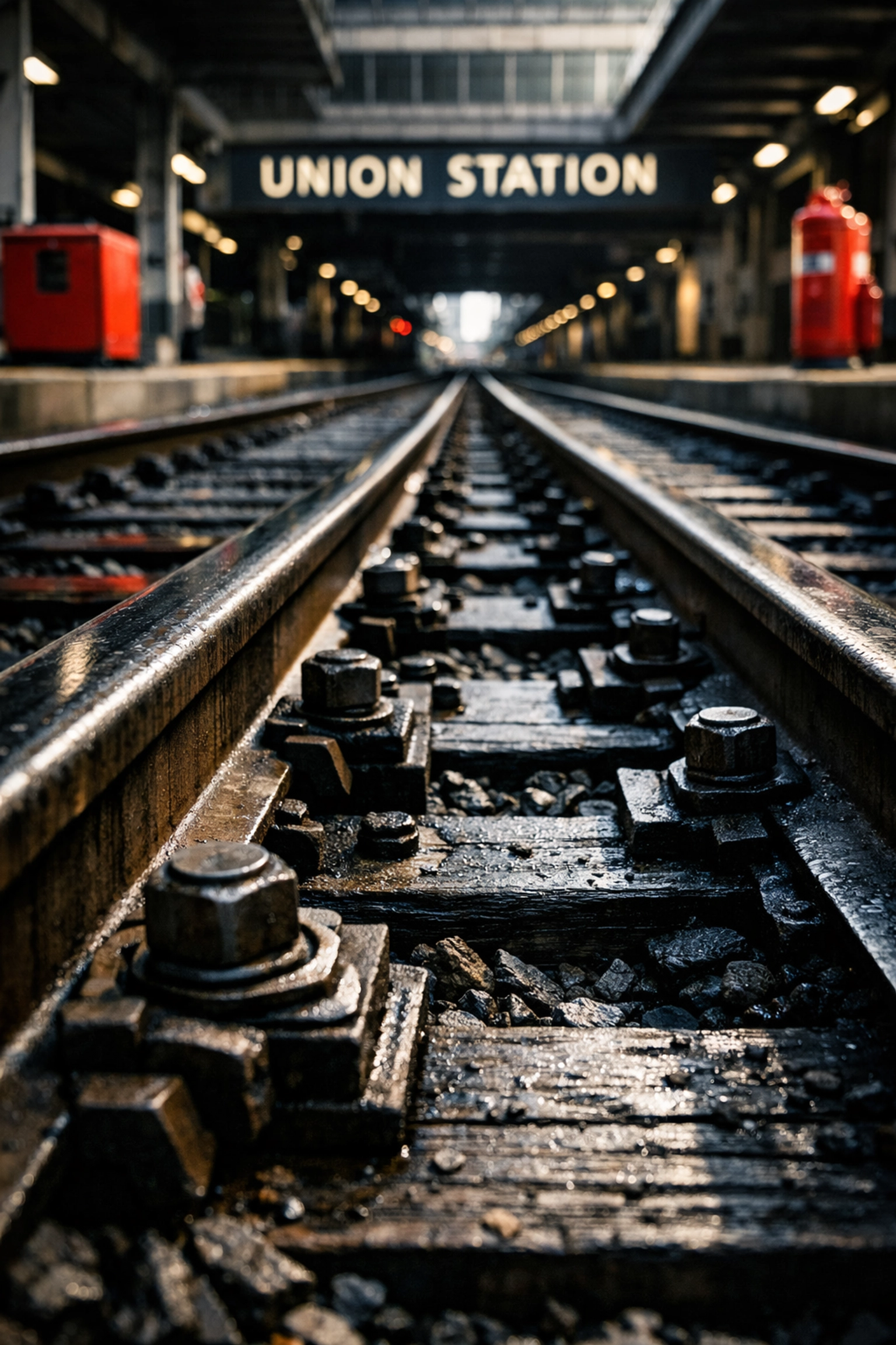 Railway tracks at Toronto Union Station where missing screws caused GO Transit derailment