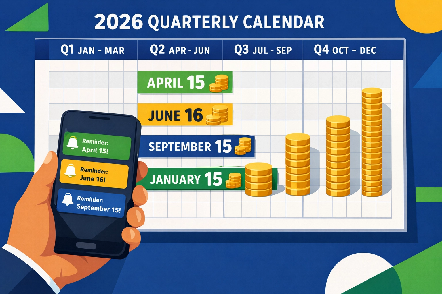 2026 quarterly estimated tax payment calendar showing April, June, September deadlines