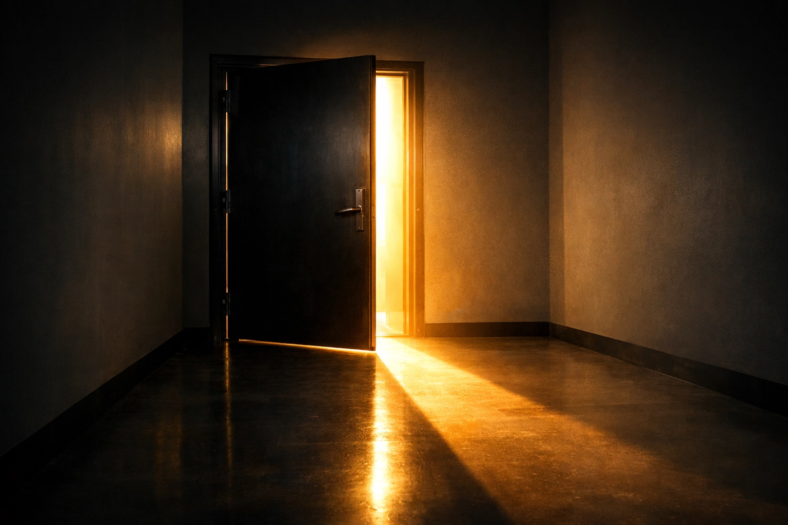 An open door with light pouring through, representing a path to a new life after prison.