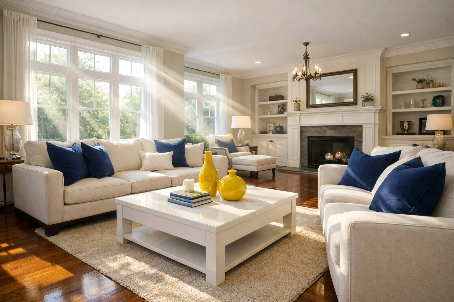Sunlit Worcester living room showing improved indoor air quality after allergen-free house cleaning.