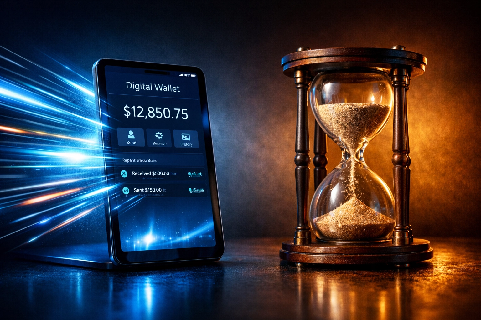 Instant LUSD settlement speed compared to slow traditional banking transaction processing delays