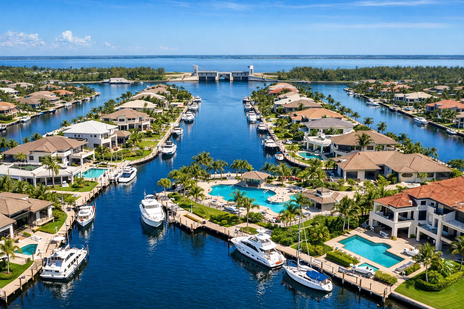 Southwest Cape Coral luxury gated community with Gulf access canals and modern homes