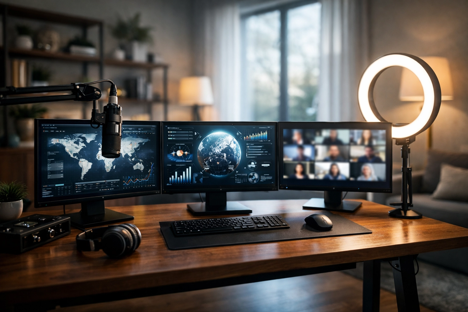 Professional remote workspace for virtual music marketing strategy sessions and webinars.