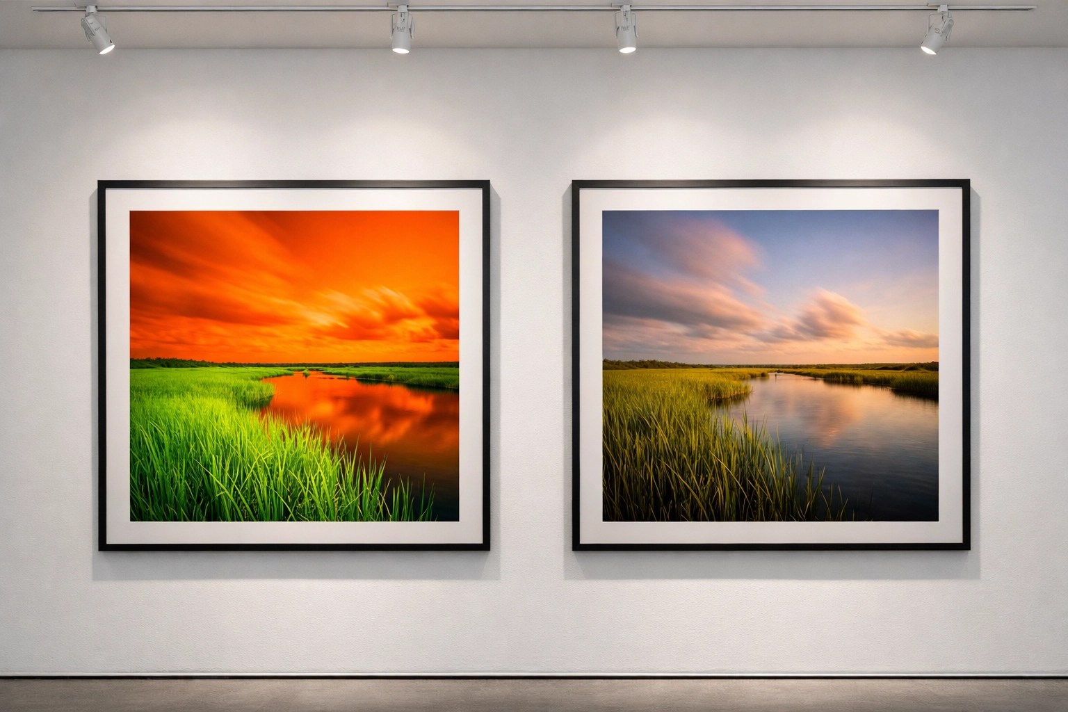 Side-by-side comparison of over-edited and natural archival prints of the Florida Everglades.