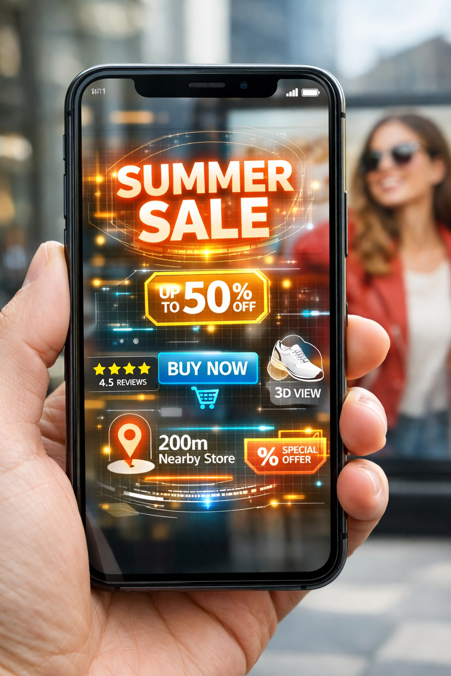 Augmented reality mobile app interacting with outdoor advertising display