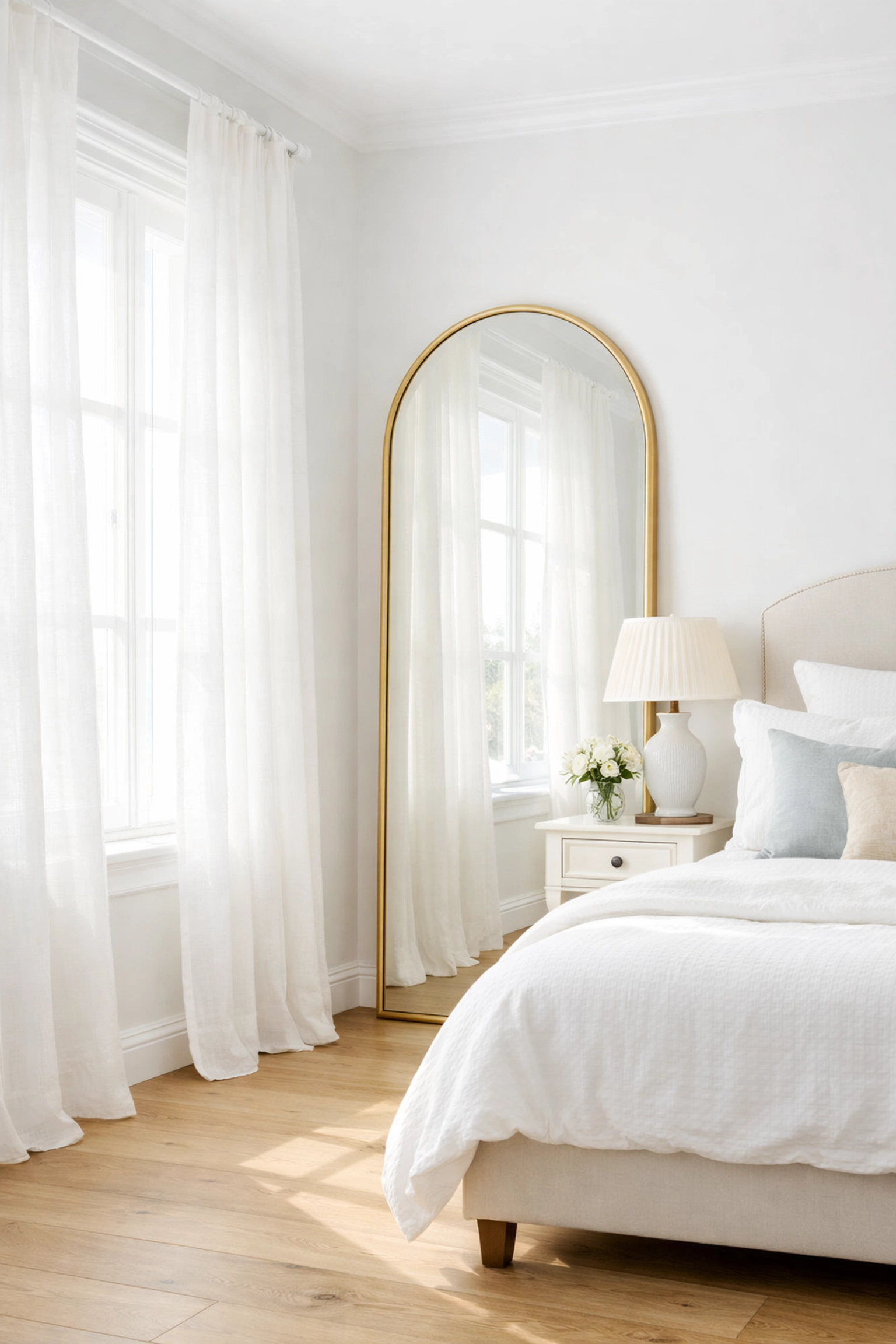 Interior decorating in Cheltenham using mirrors and light curtains to reflect sunlight.