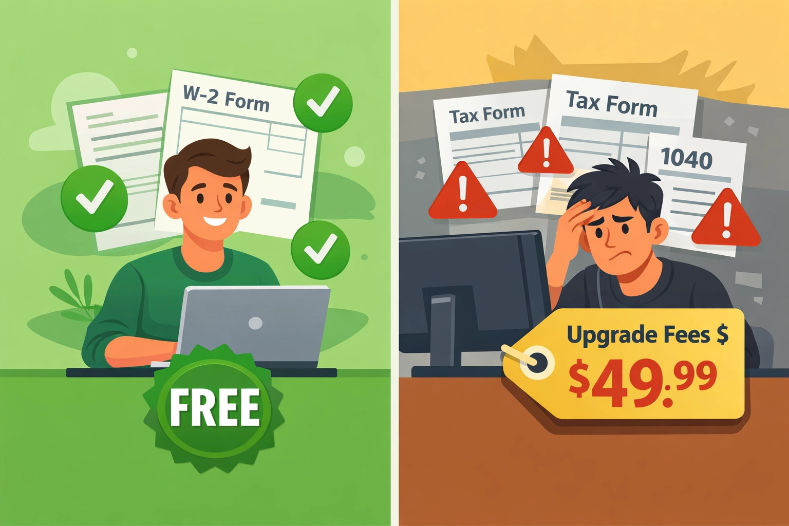 Comparison of free tax software versus paid upgrade fees for complex returns