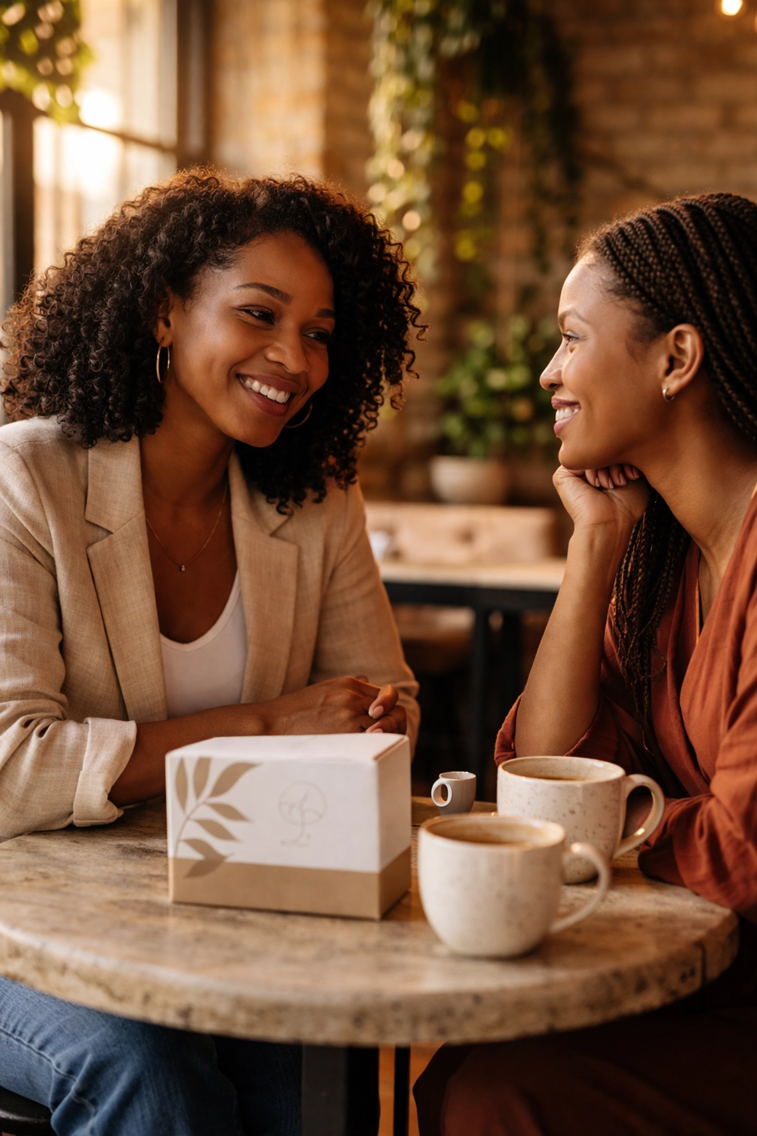 Black female business owner building customer trust and connection during a warm café conversation on brand experience.