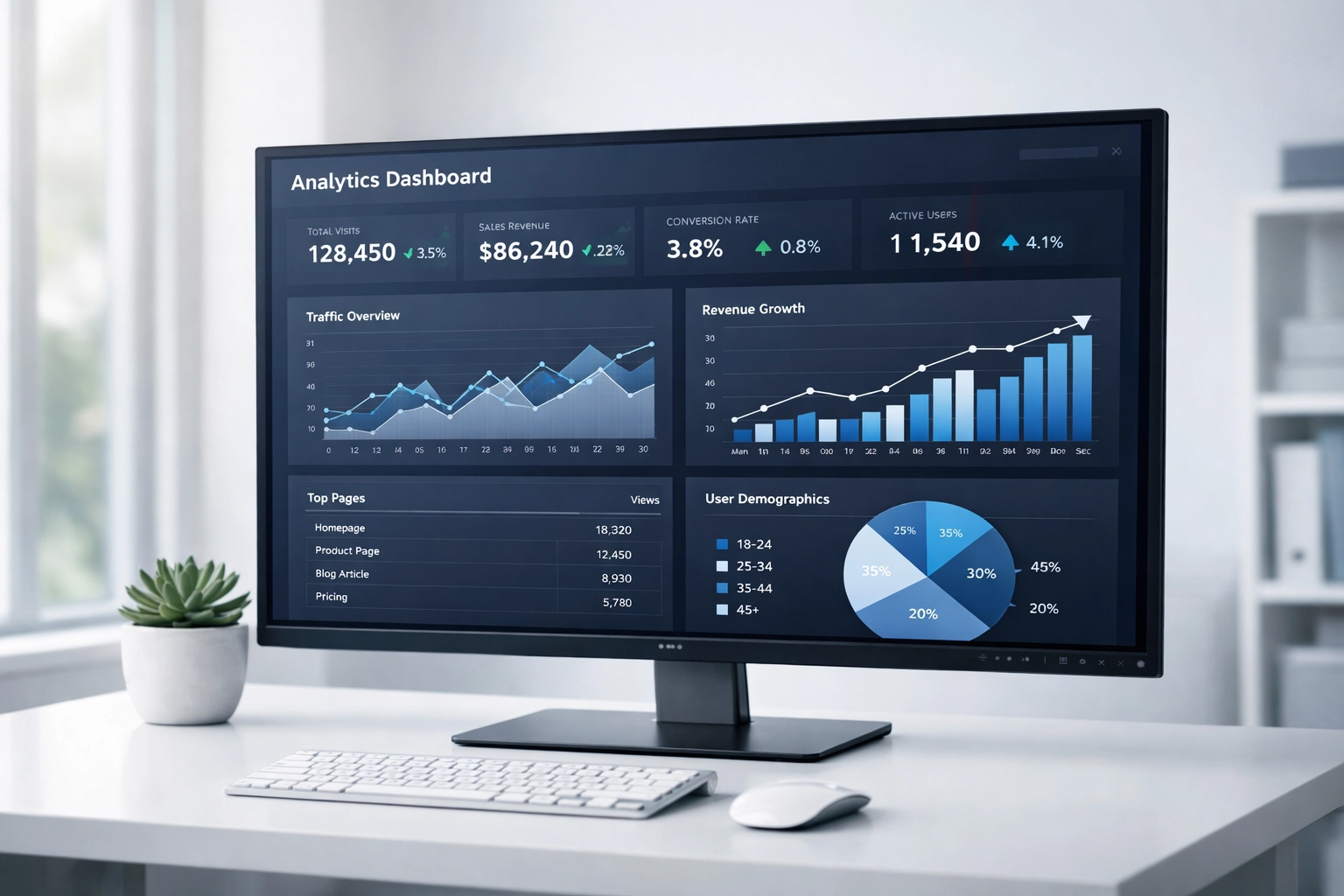 Analytics dashboard displaying SEO and GEO performance metrics