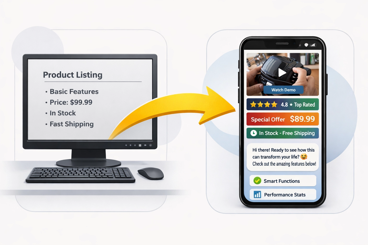 Evolution from traditional Amazon listings to AI-optimized product pages with enhanced content
