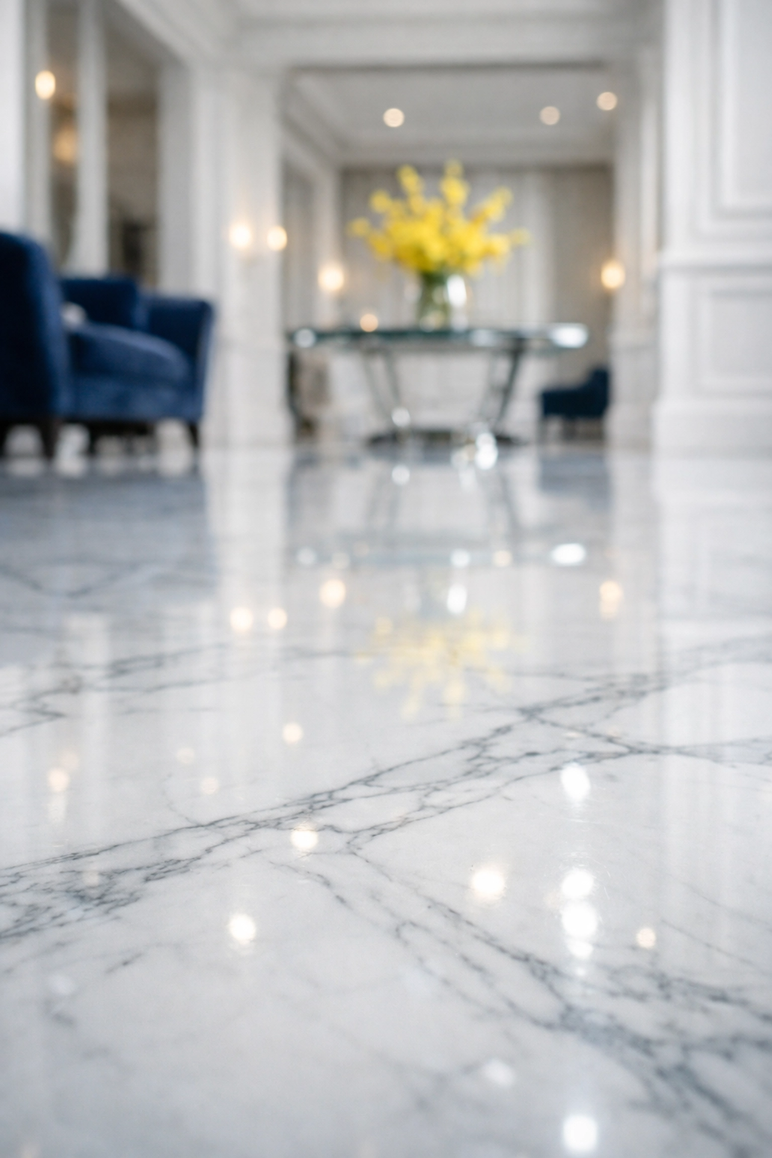 Polished marble foyer in a luxury mansion reflecting high-end house cleaning Belmont MA standards.