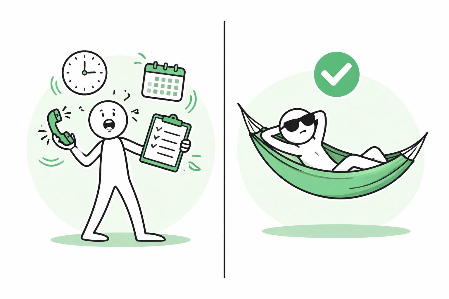 Comparison of stressed traveler tracking flight prices manually vs relaxing with automated airfare monitoring.