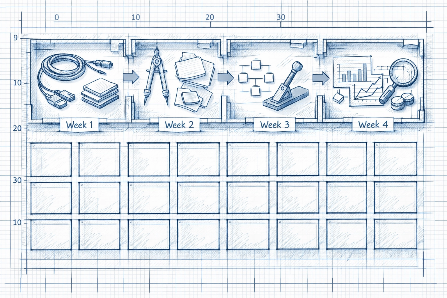 Blueprint of a 30-day timeline for implementing a proven sales process automation framework.
