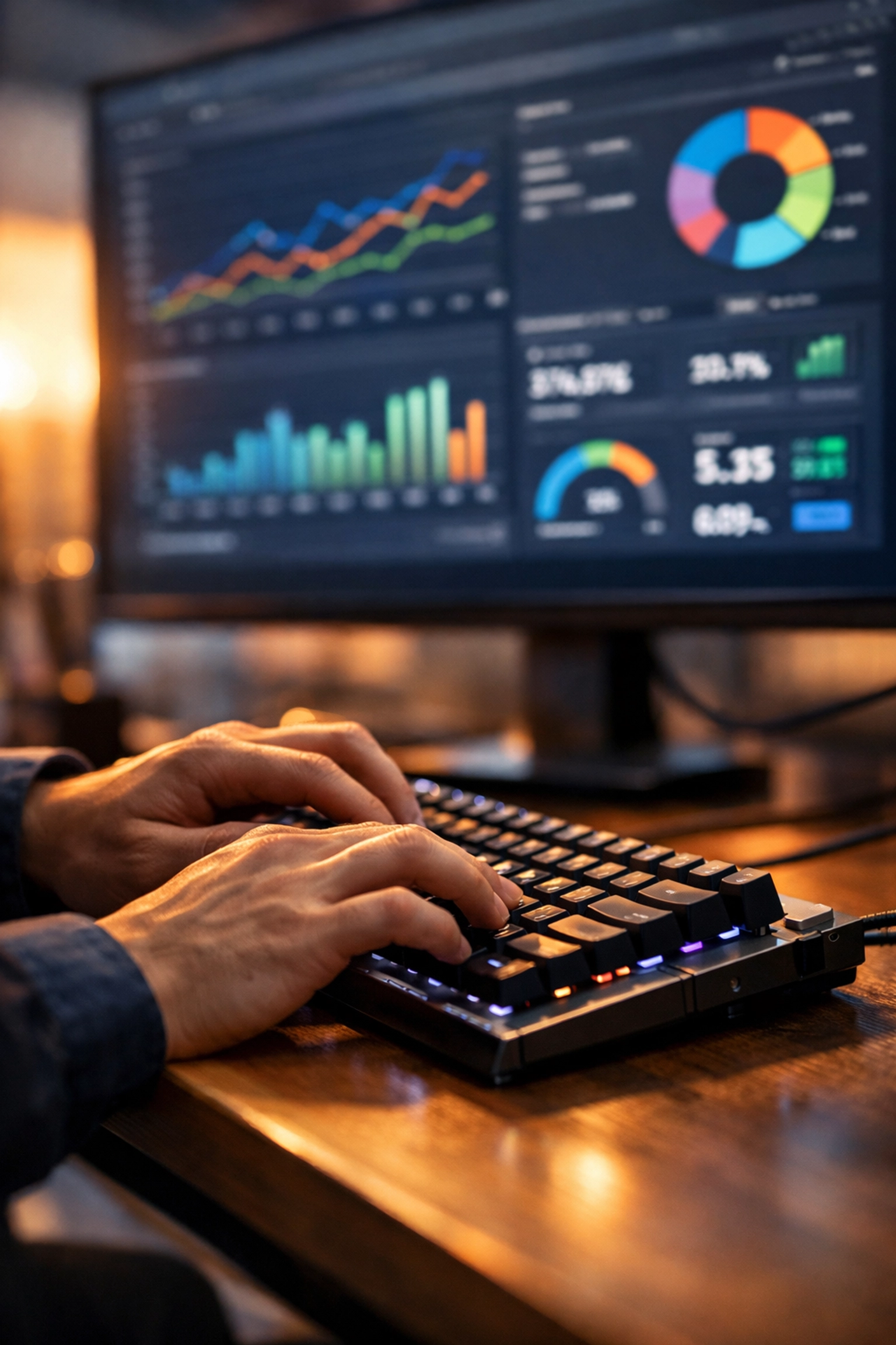 Developer's hands typing to create custom ServiceNow applications backed by ROI and performance metrics.