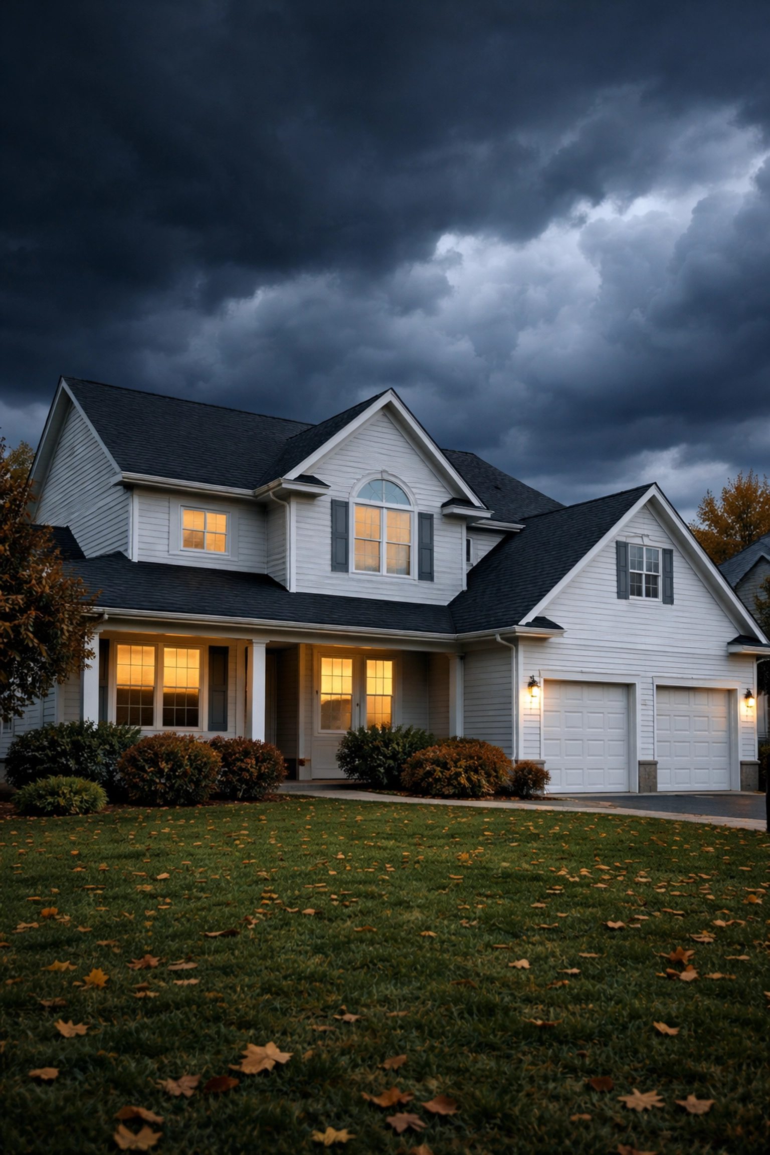 Ohio home with storm clouds overhead illustrating storm risk for homeowners insurance coverage