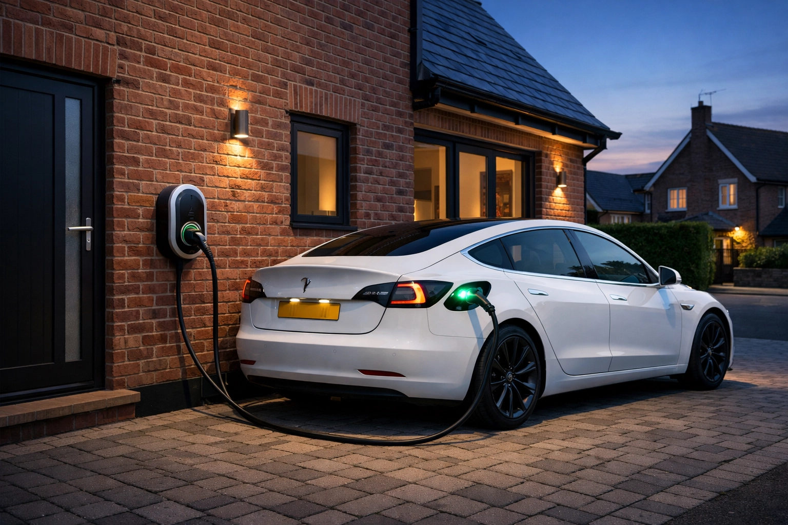 Modern EV charging point installation on a Dorset home to help reduce electricity bills in Bournemouth and Poole.
