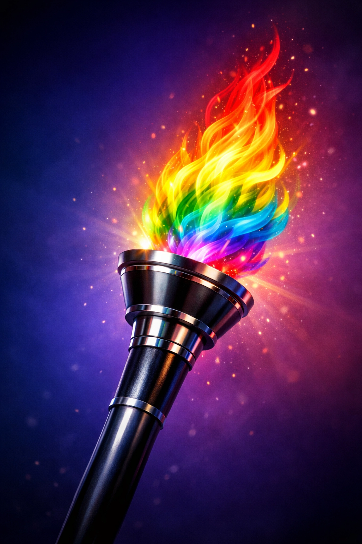 Rainbow pride torch symbolizing LGBTQ+ rights from Stonewall to Gay Games