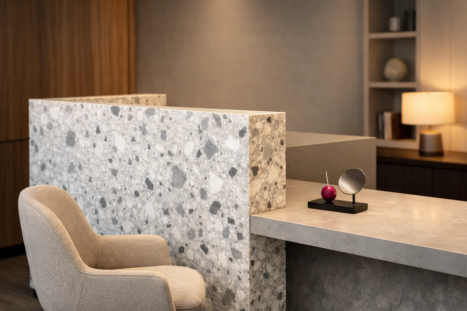 Modern office partition made from 100% recycled plastic panels for circular corporate fit-outs.