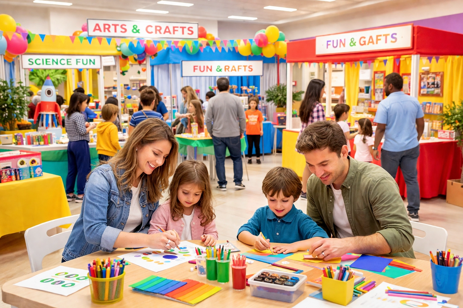Families with children enjoying interactive booths at All About Kids Fair in South Jersey