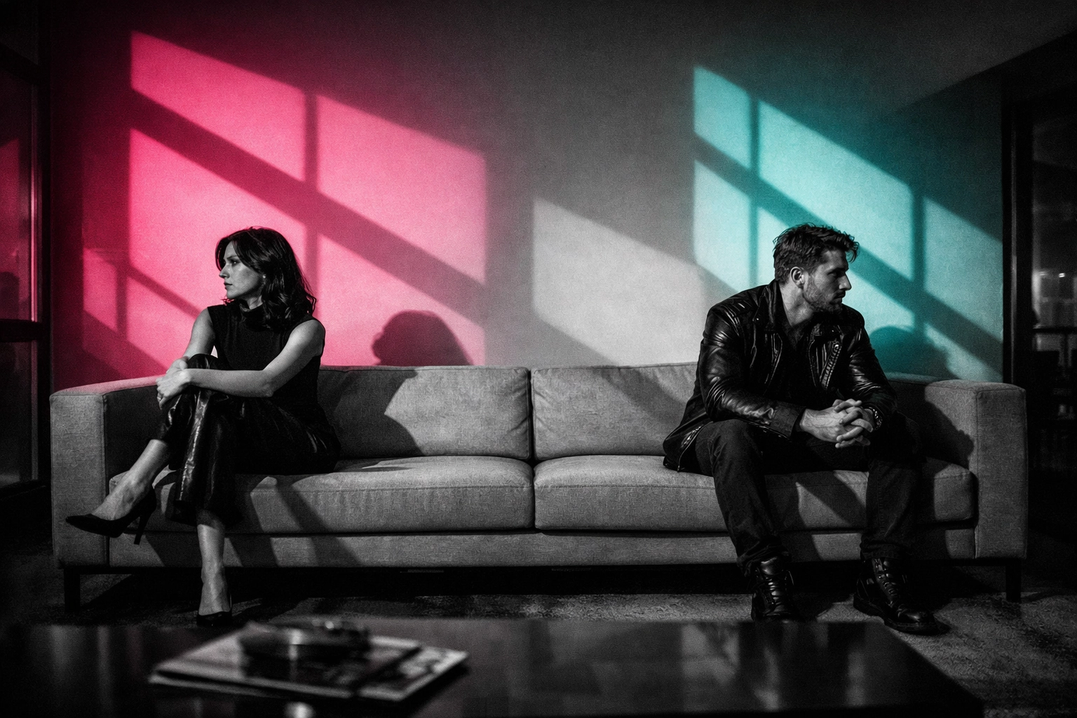 Couple sitting apart on sofa showing emotional distance and communication breakdown in marriage