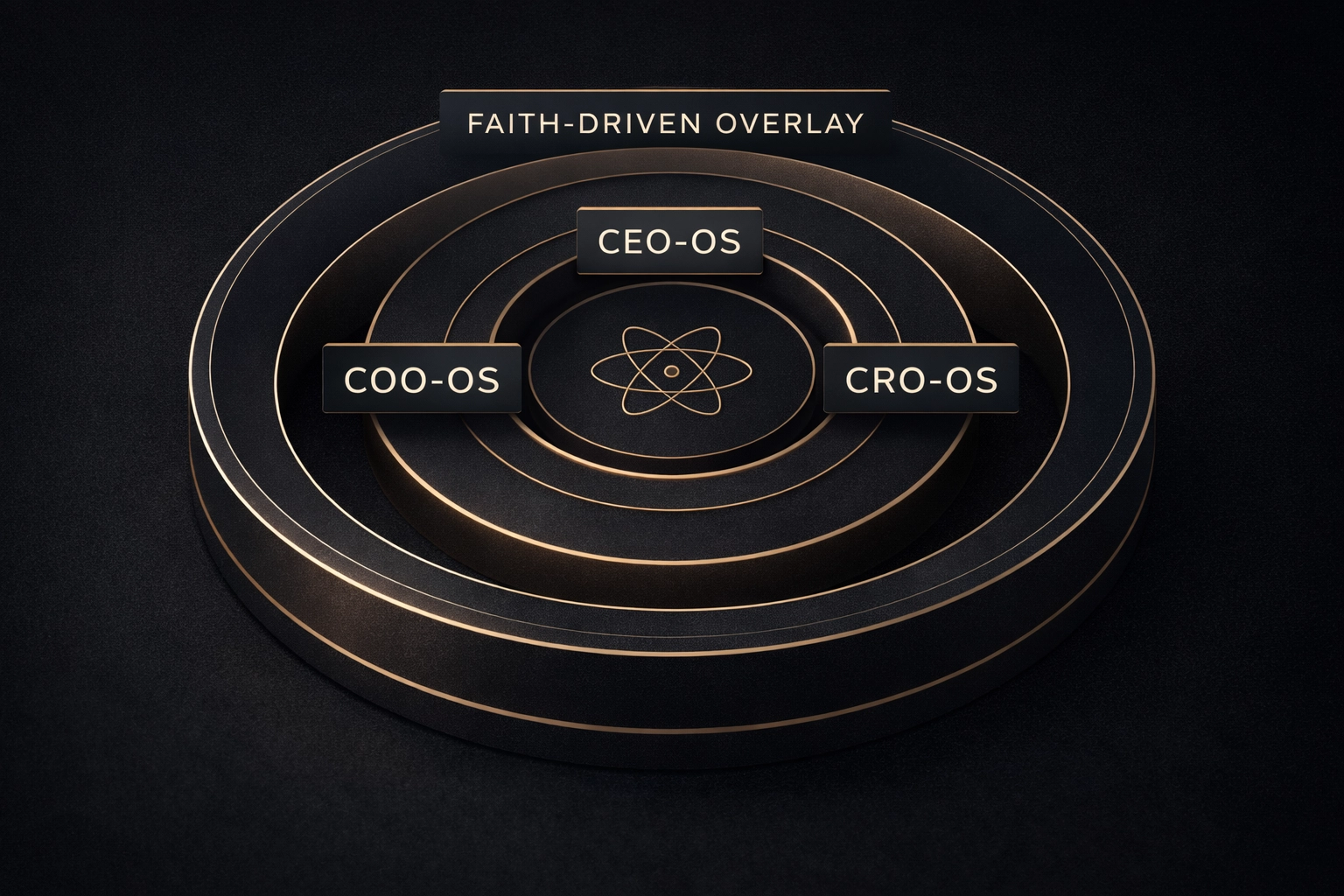 Premium operating system diagram showing CEO-OS, COO-OS, and CRO-OS with a Faith-Driven Overlay (Stewardship layer) wrapping and enhancing the core systems Premium operating system diagram showing CEO-OS, COO-OS, and CRO-OS with a Faith-Driven Overlay (Stewardship layer) wrapping and enhancing the core systems