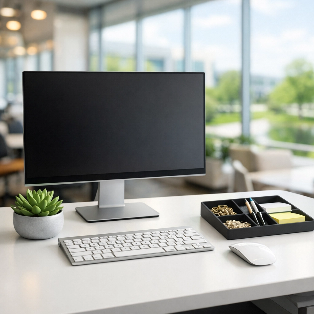 Deep cleaned office workstation in a modern Indianapolis business park facility.