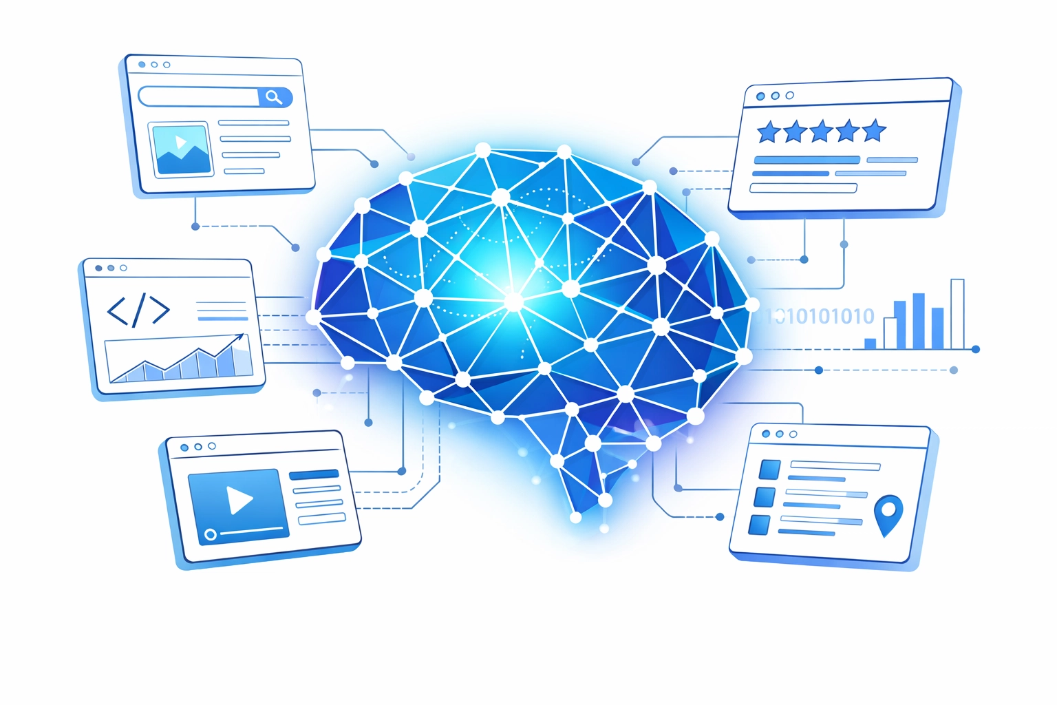 AI-powered search engine connecting web pages and search results through intelligent algorithms