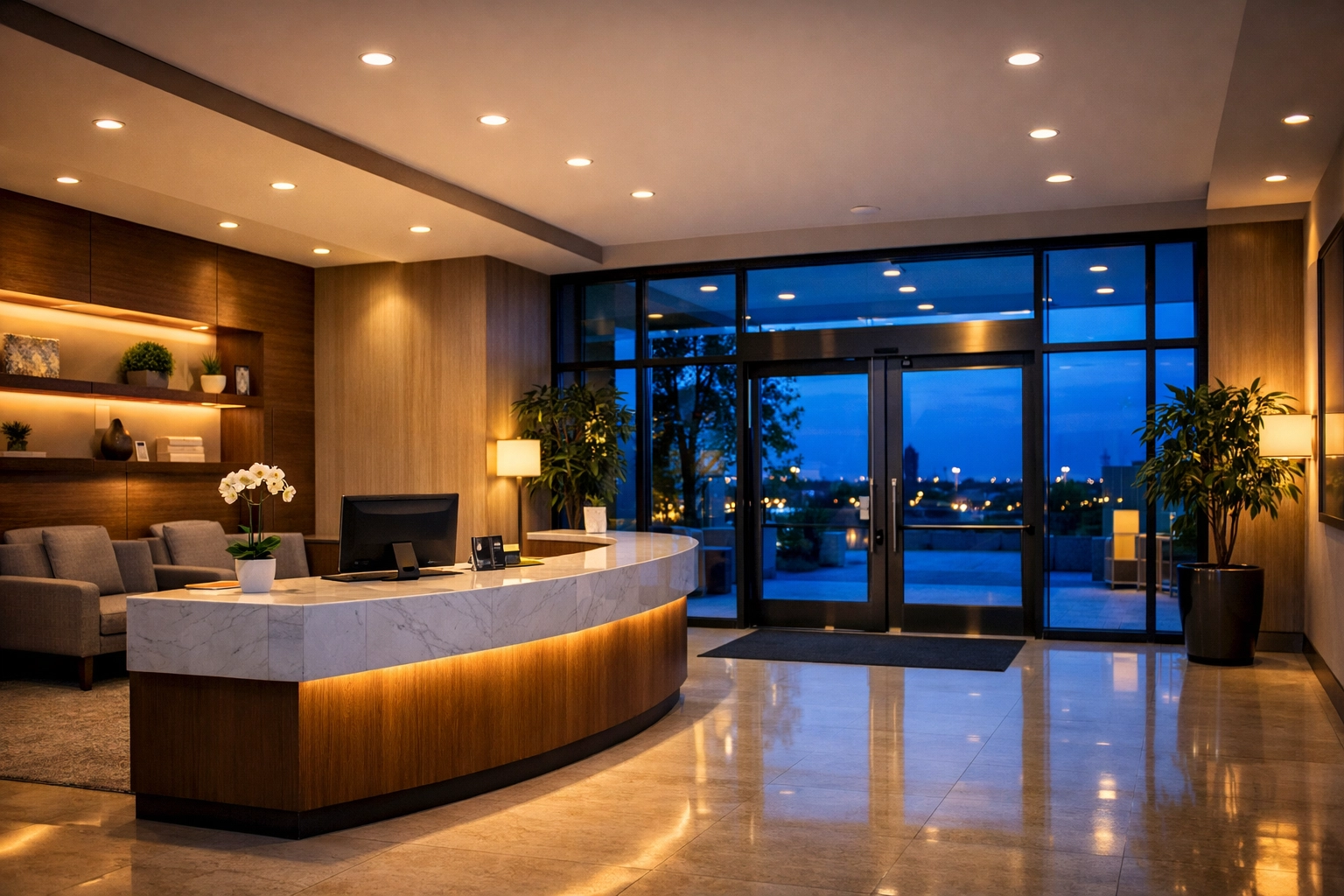 Spotless office reception area in Templeton, MA, highlighting the results of premium commercial cleaning.