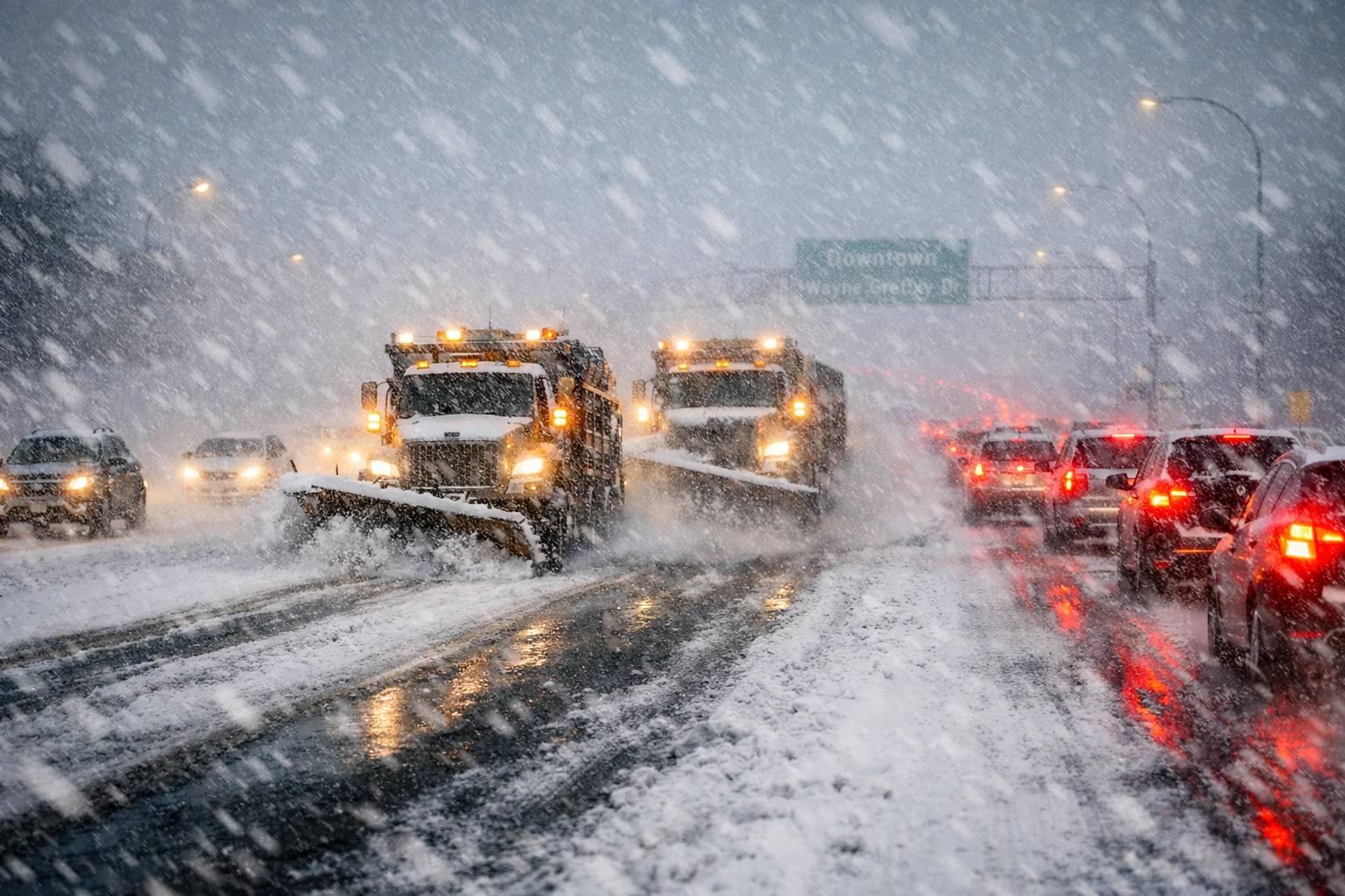 Heavy snowfall on Edmonton highway during major winter storm Wednesday February 2026