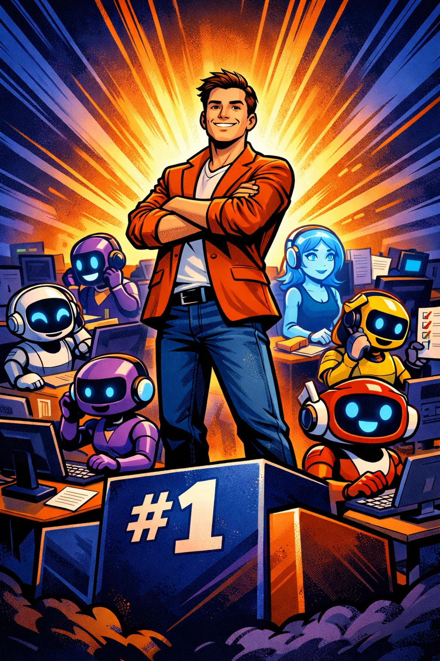 Solopreneur with AI team handling customer support and business tasks