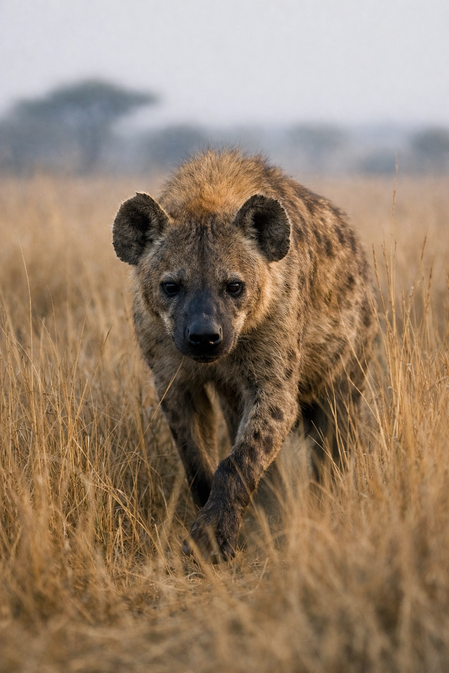 Spotted hyena in the African savanna, demonstrating authentic visual storytelling for conservation marketing.