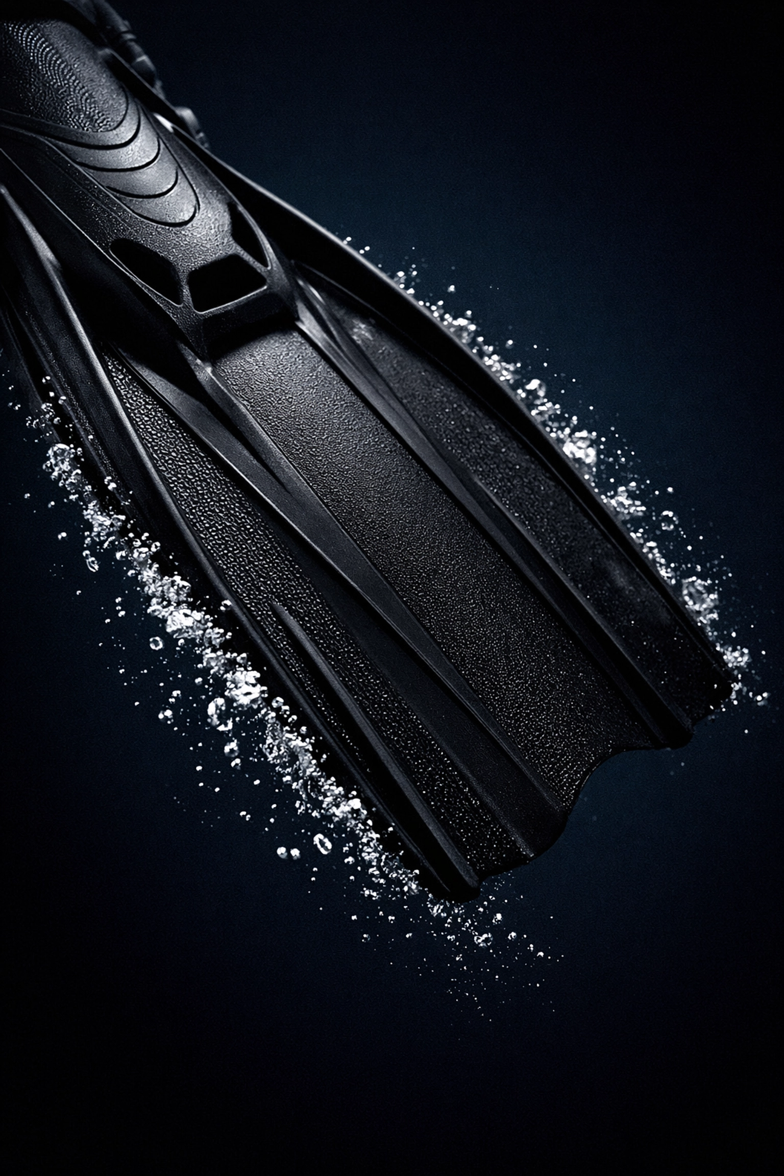 Schwarze technische Tauchflosse unter Wasser für maximale Kraftübertragung und Vortrieb.