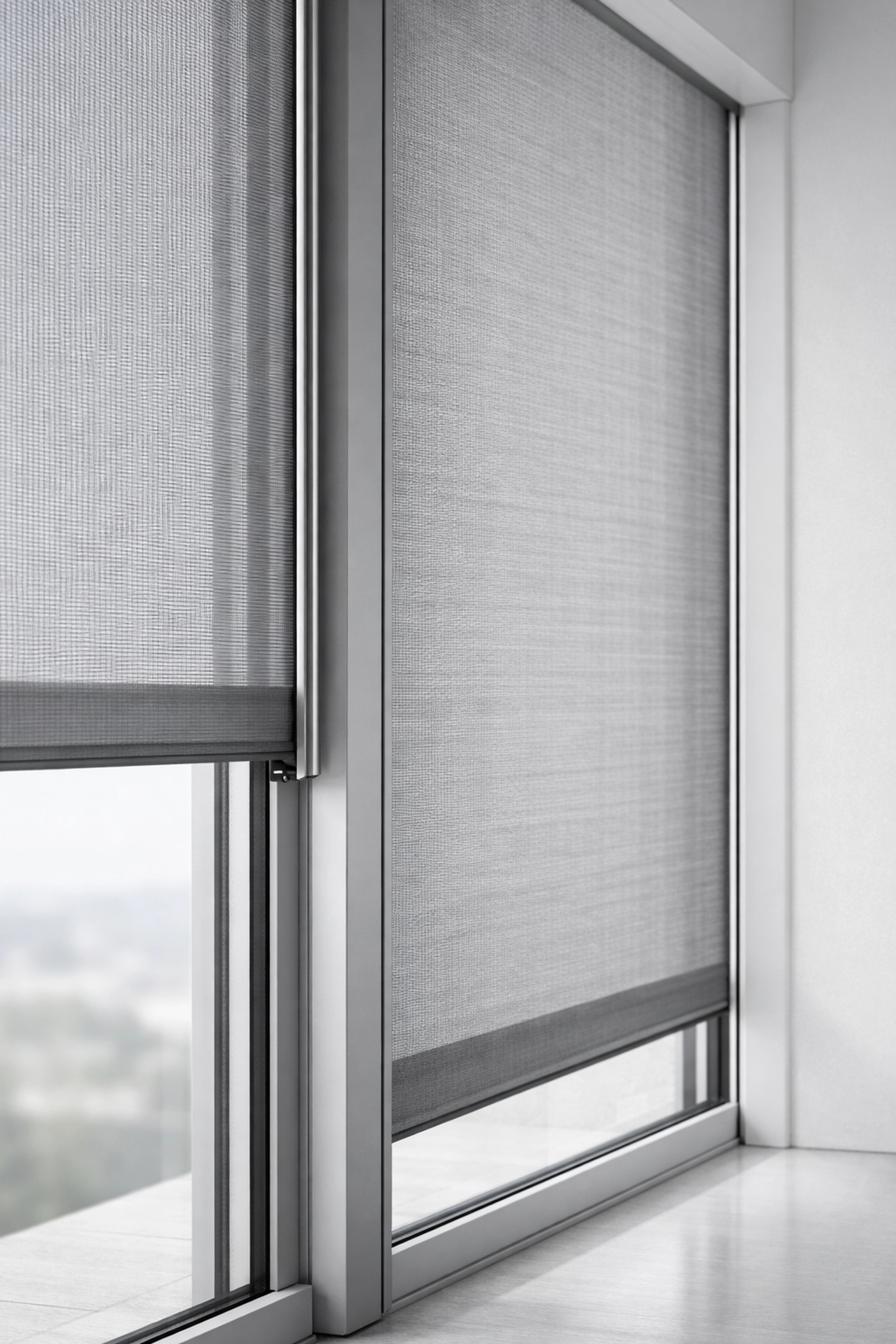 Zip Screen System mit Seitenführung an bodentiefen Fenstern für Sonnenschutz Wien