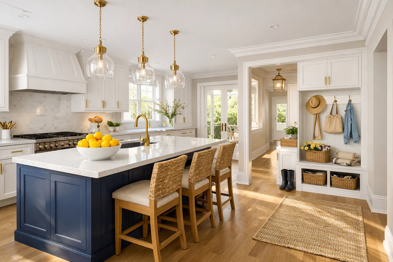 Spotless luxury kitchen in Newton MA after a professional post-construction deep cleaning service reset.