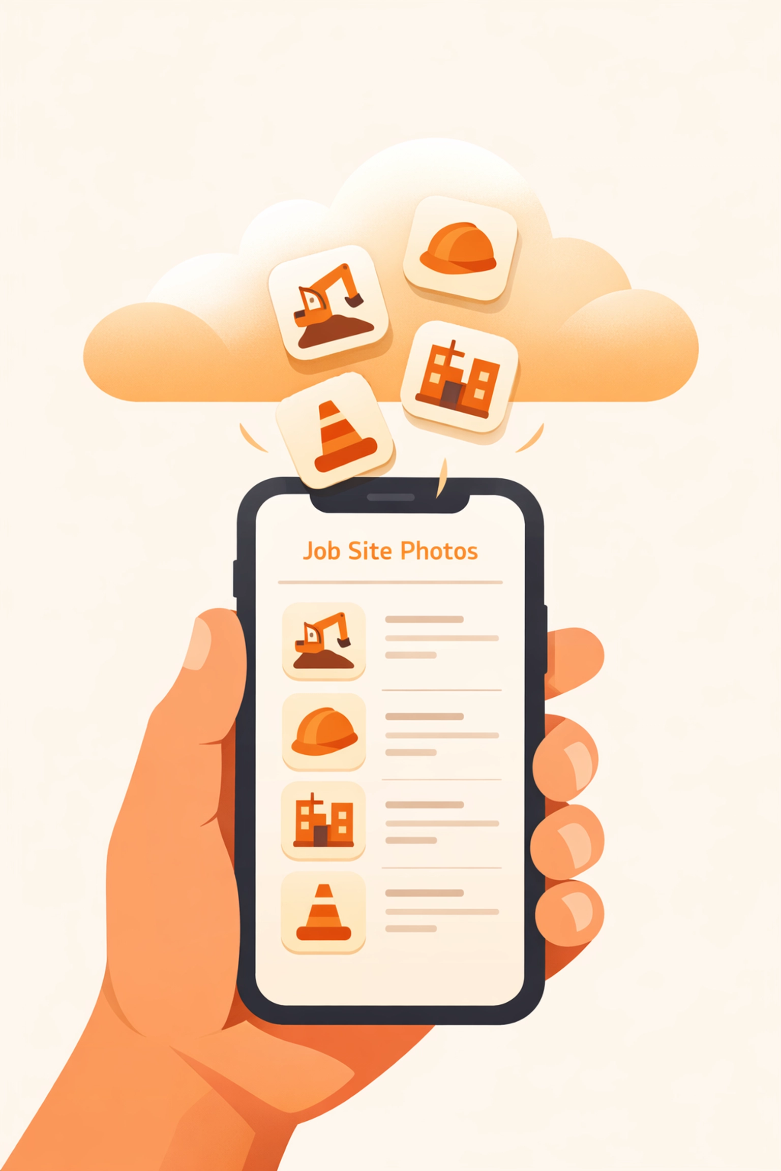 Mobile contractor photo app with organized timeline for professional construction photo documentation.