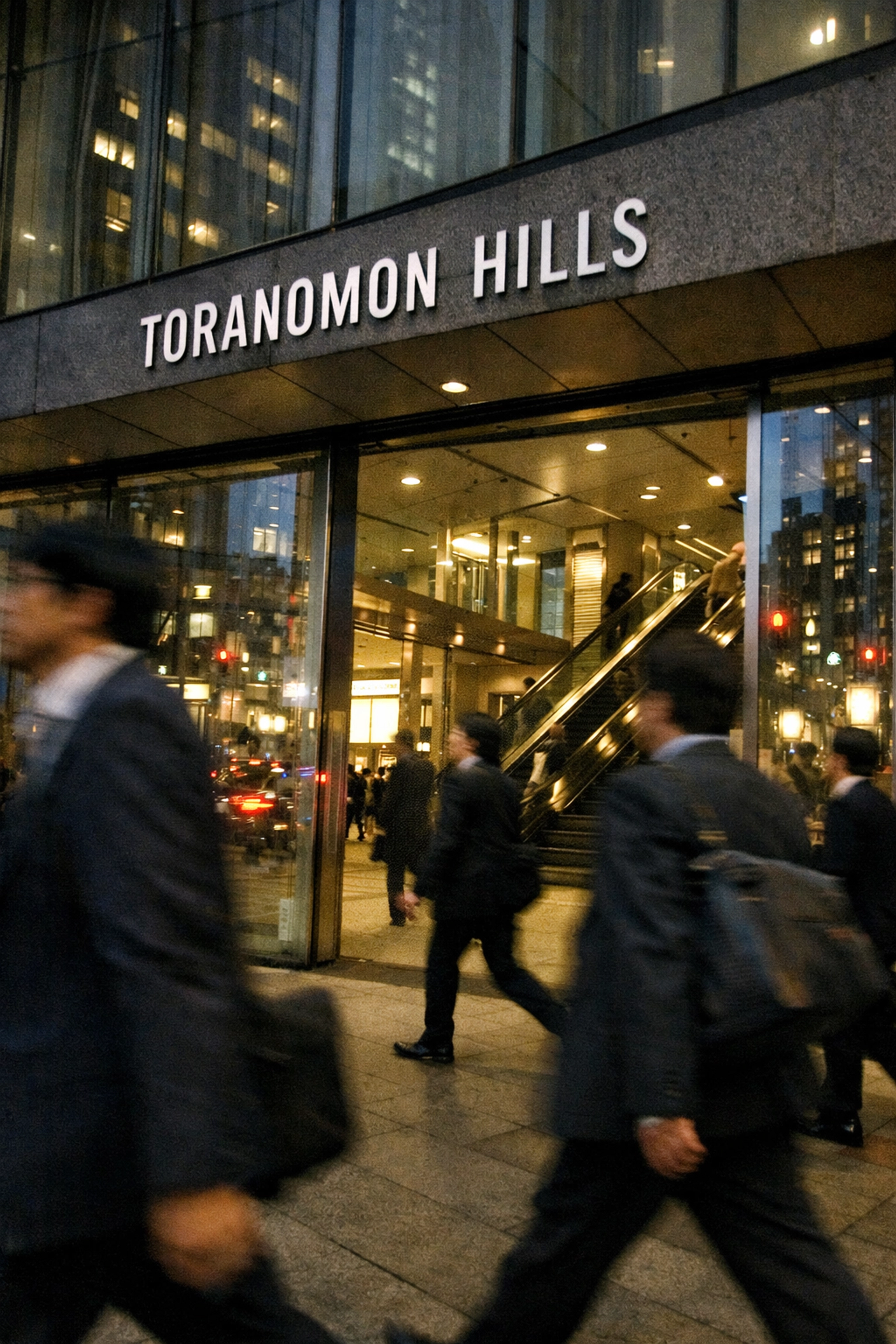 Business professionals at Toranomon Hills Tokyo, home to the CIC Tokyo innovation bridge for AI startups.