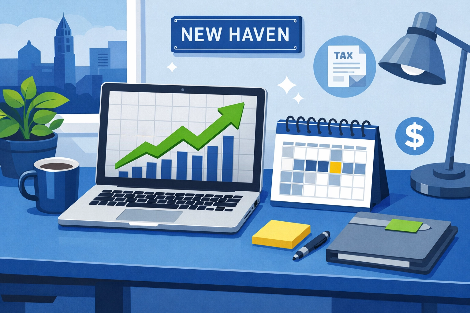 Home office with growth chart highlighting small business bookkeeping for 2026 tax planning.